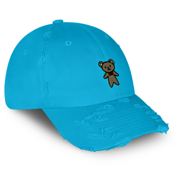 Teddy Bear Vintage Dad Hat Frayed Embroidered Cap Ribbon Brown