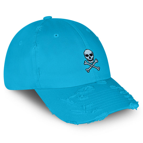 Pirate Skull Vintage Dad Hat Frayed Embroidered Cap Scary Grunge