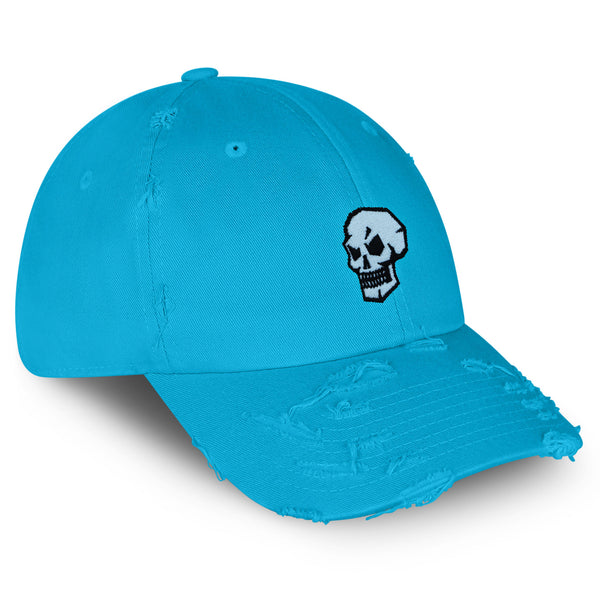 Skull Side View Vintage Dad Hat Frayed Embroidered Cap Grunge