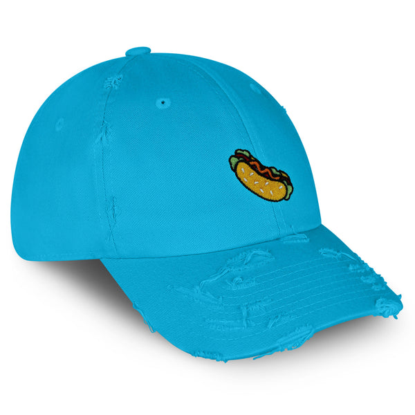 Hot Dog Vintage Dad Hat Frayed Embroidered Cap Fast Food