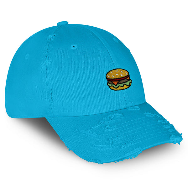 Hamburger Vintage Dad Hat Frayed Embroidered Cap Fast Food