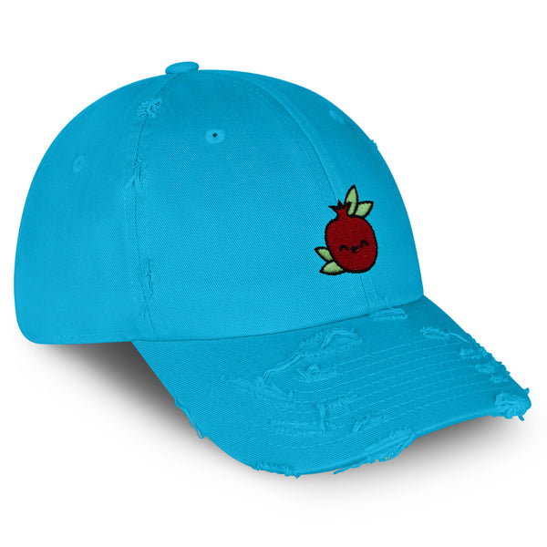 Pomegranate Vintage Dad Hat Frayed Embroidered Cap Vegan Fruit, Garnet