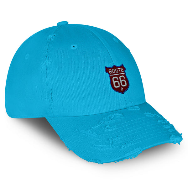 Route 66 Vintage Dad Hat Frayed Embroidered Cap Roadtrip Highway 66