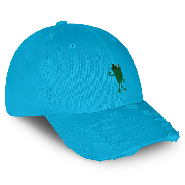 Frog Hi! Vintage Dad Hat Frayed Embroidered Cap Cute