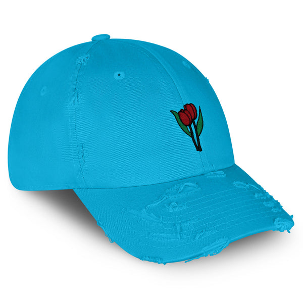 Tulips Vintage Dad Hat Frayed Embroidered Cap Flower Plant