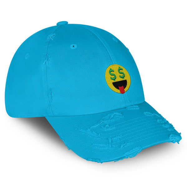 Money Eyes Emoji Vintage Dad Hat Frayed Embroidered Cap Funny