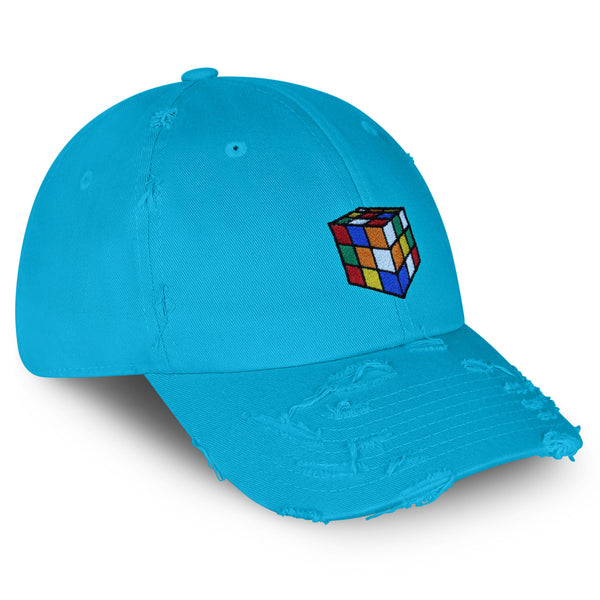 Speed Cube Vintage Dad Hat Frayed Embroidered Cap Puzzle Cube