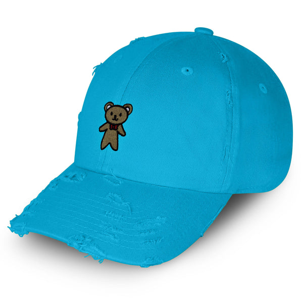 Teddy Bear Vintage Dad Hat Frayed Embroidered Cap Ribbon Brown