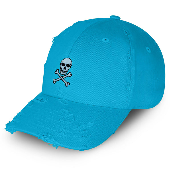 Pirate Skull Vintage Dad Hat Frayed Embroidered Cap Scary Grunge