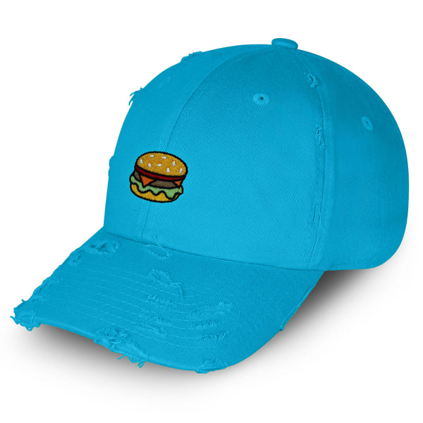 Hamburger Vintage Dad Hat Frayed Embroidered Cap Fast Food