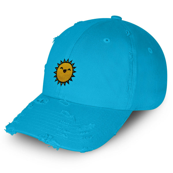 Happy Sun Vintage Dad Hat Frayed Embroidered Cap Sunny Summer, Morning