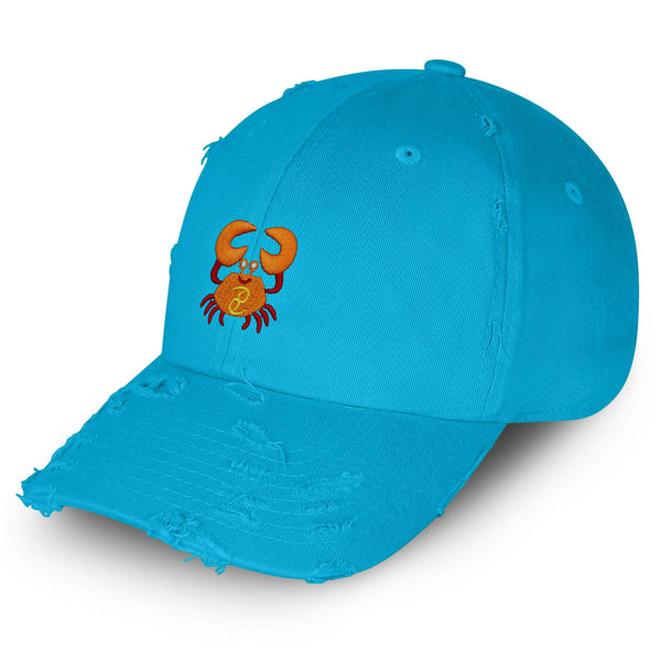 Cancer Vintage Dad Hat Frayed Embroidered Cap Crab Zodiac