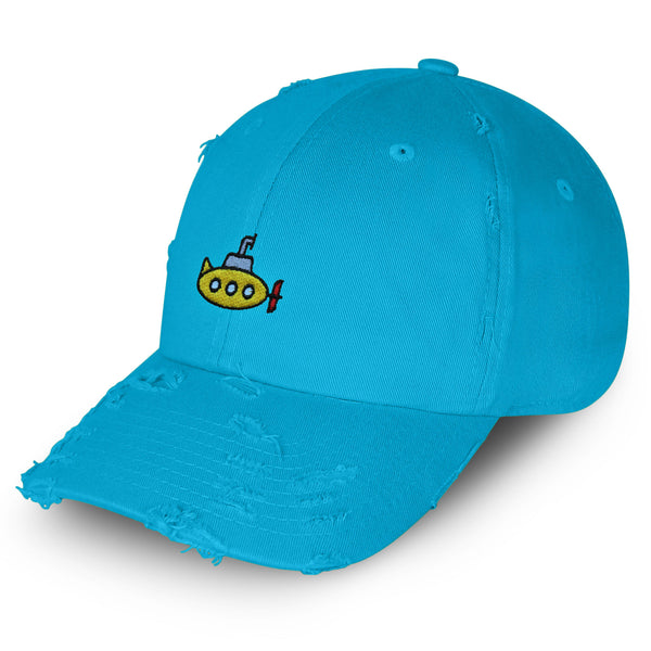 Yellow Submarine Vintage Dad Hat Frayed Embroidered Cap Ocean