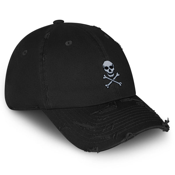 Pirate Skull Vintage Dad Hat Frayed Embroidered Cap Scary Grunge