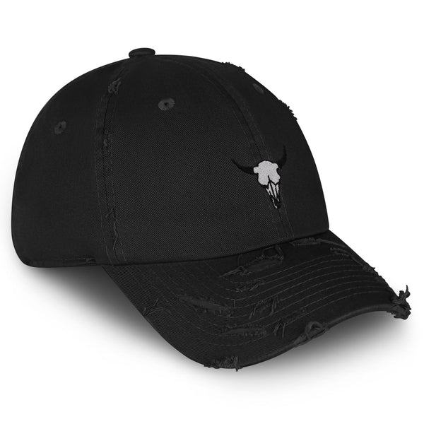 Bull Skull Vintage Dad Hat Frayed Embroidered Cap Cowboy