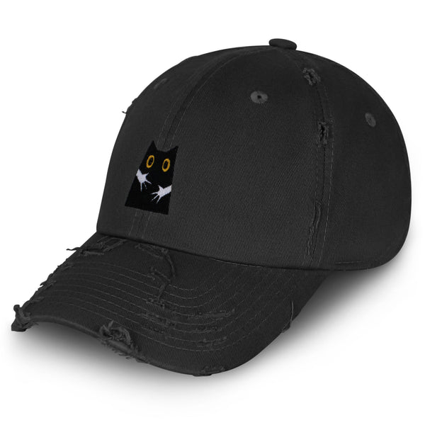 Hugs Vintage Dad Hat Frayed Embroidered Cap Black Cat Mom