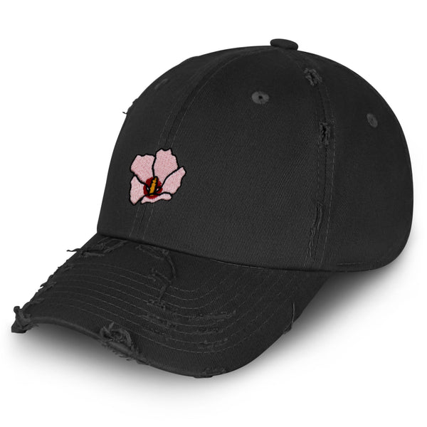 Rose of Sharon Vintage Dad Hat Frayed Embroidered Cap Hibiscus Hawaii