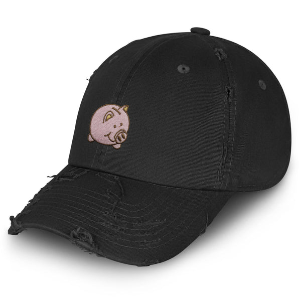 Piggy Bank Vintage Dad Hat Frayed Embroidered Cap Coin