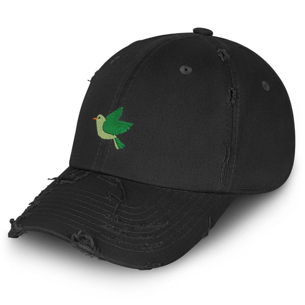 Bird Vintage Dad Hat Frayed Embroidered Cap Green