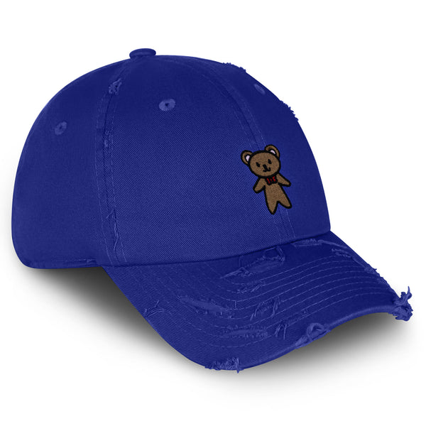 Teddy Bear Vintage Dad Hat Frayed Embroidered Cap Ribbon Brown