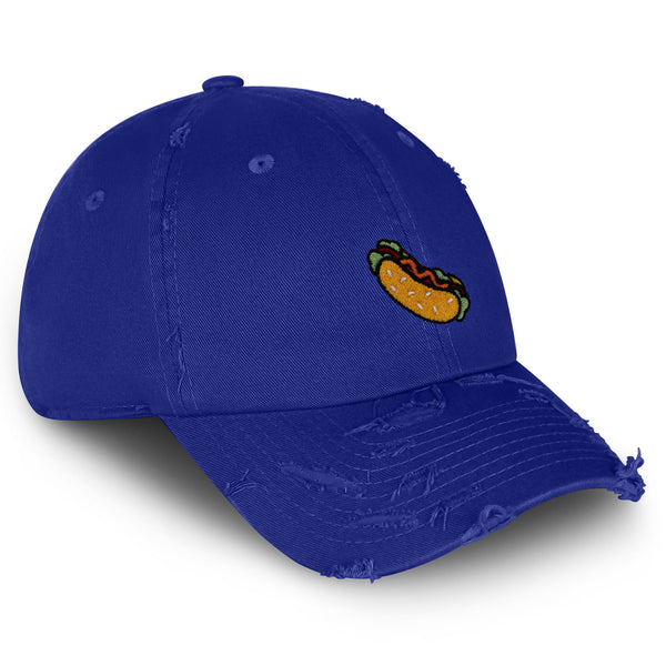 Hot Dog Vintage Dad Hat Frayed Embroidered Cap Fast Food