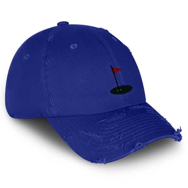 Golf Cup Vintage Dad Hat Frayed Embroidered Cap Golf Ball Hole Flagstick, Pin