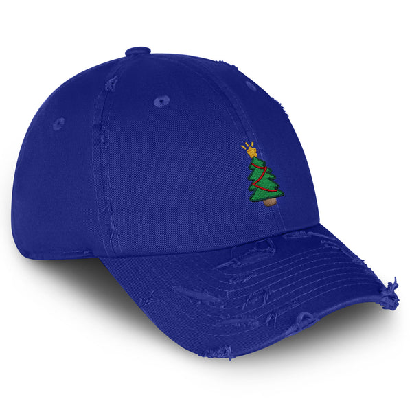 Christmas Tree Vintage Dad Hat Frayed Embroidered Cap Holiday Santa