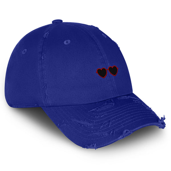 Heart Sunglasses Vintage Dad Hat Frayed Embroidered Cap Funny