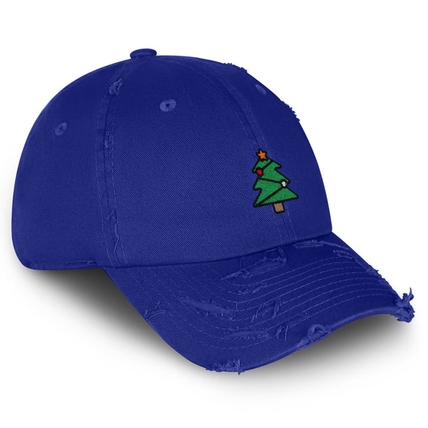 Christmas Tree Star Vintage Dad Hat Frayed Embroidered Cap Holiday