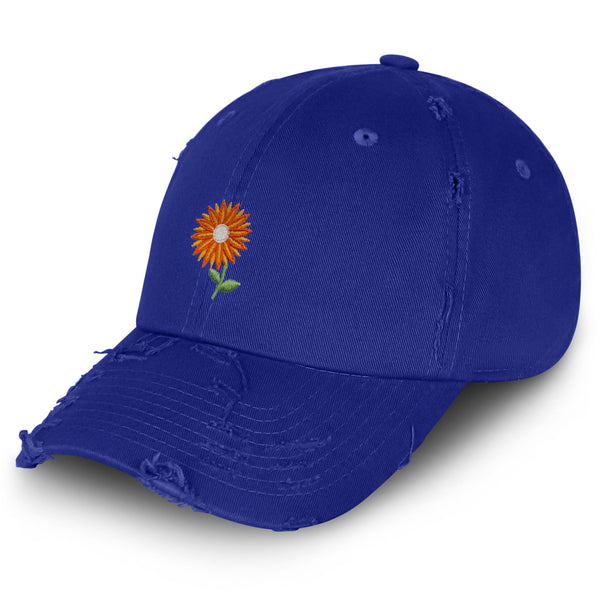 Orange Flower Vintage Dad Hat Frayed Embroidered Cap Floral