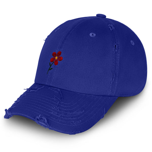 Red Flower Vintage Dad Hat Frayed Embroidered Cap Floral