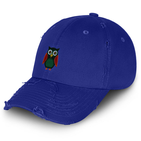 Owl Vintage Dad Hat Frayed Embroidered Cap Bird Green