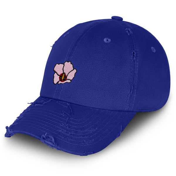 Rose of Sharon Vintage Dad Hat Frayed Embroidered Cap Hibiscus Hawaii