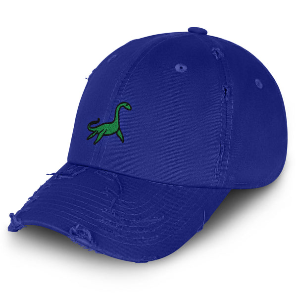 Elasmosaurus Dinosaur Vintage Dad Hat Frayed Embroidered Cap Green