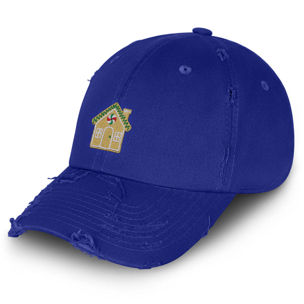 Gingerbread House Vintage Dad Hat Frayed Embroidered Cap Holiday