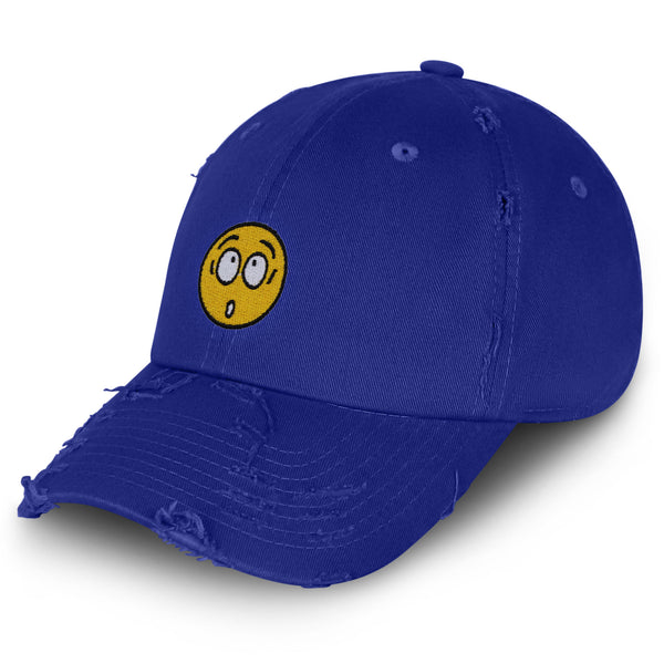 Surprised Face Emoji Vintage Dad Hat Frayed Embroidered Cap Silly