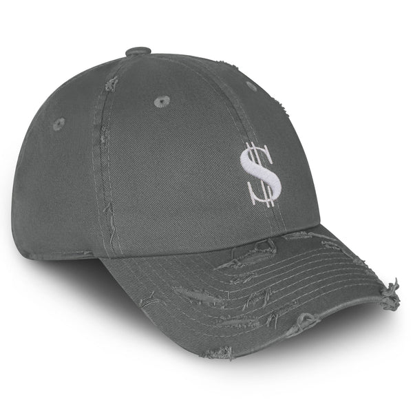 Dollar Sign Vintage Dad Hat Frayed Embroidered Cap Money Cash