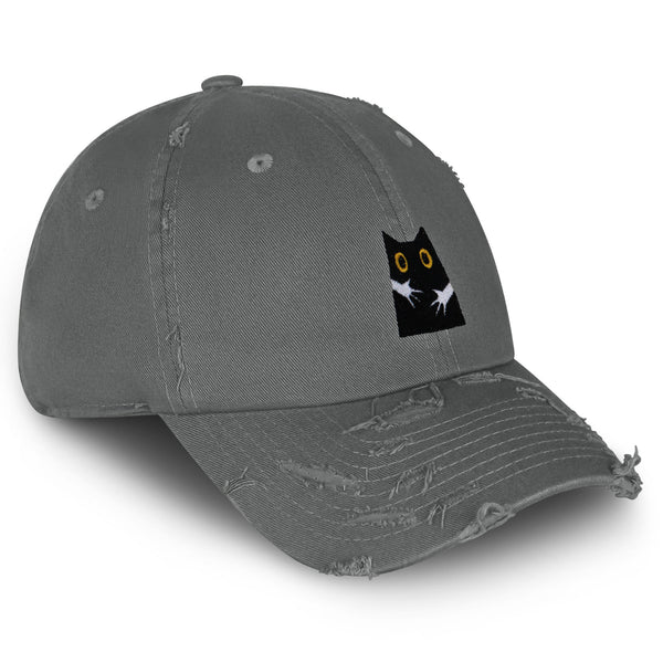 Hugs Vintage Dad Hat Frayed Embroidered Cap Black Cat Mom