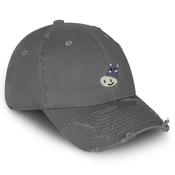 Cute Hippo Face Vintage Dad Hat Frayed Embroidered Cap Zoo Hippopotamus