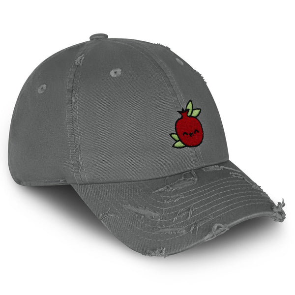 Pomegranate Vintage Dad Hat Frayed Embroidered Cap Vegan Fruit, Garnet