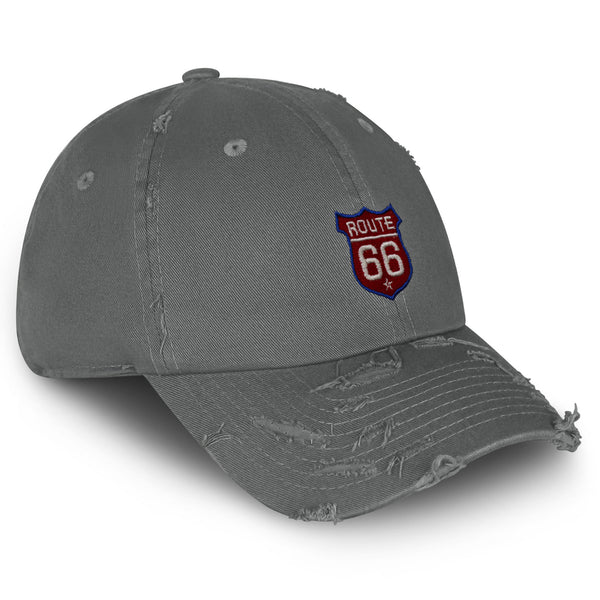 Route 66 Vintage Dad Hat Frayed Embroidered Cap Roadtrip Highway 66