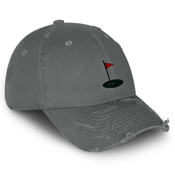 Golf Cup Vintage Dad Hat Frayed Embroidered Cap Golf Ball Hole Flagstick, Pin