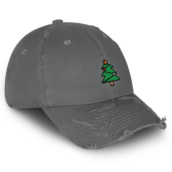 Christmas Tree Star Vintage Dad Hat Frayed Embroidered Cap Holiday