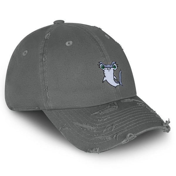 Hammerhead Shark Vintage Dad Hat Frayed Embroidered Cap Cute Fish