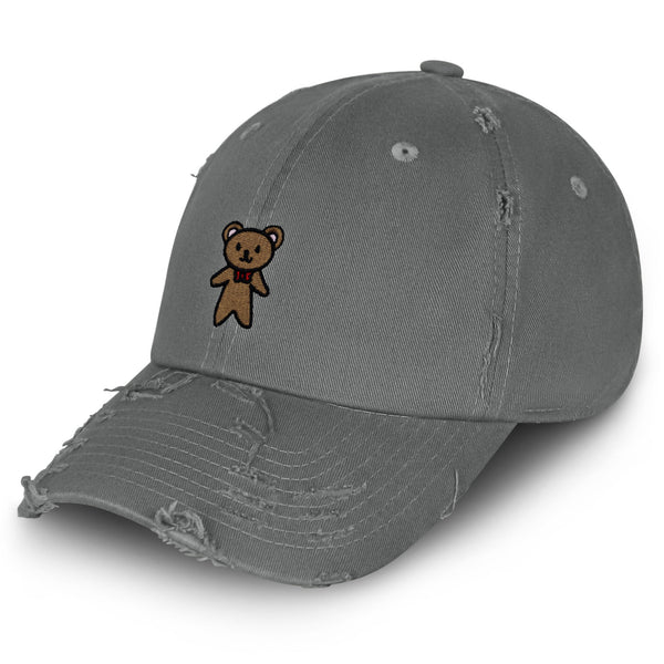 Teddy Bear Vintage Dad Hat Frayed Embroidered Cap Ribbon Brown