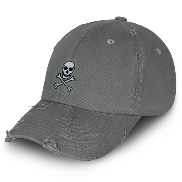 Pirate Skull Vintage Dad Hat Frayed Embroidered Cap Scary Grunge