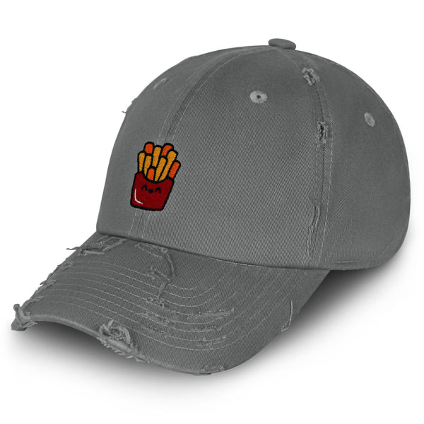 Smiling French Fries Vintage Dad Hat Frayed Embroidered Cap Chips Fast Food