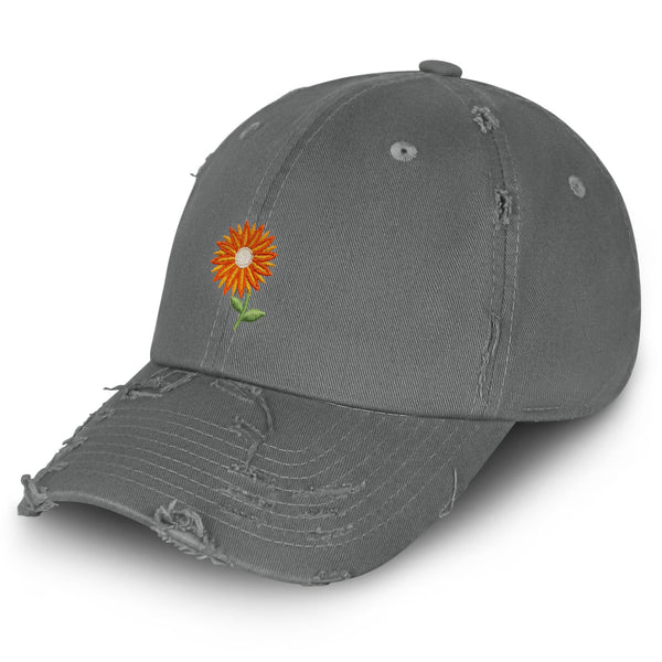 Orange Flower Vintage Dad Hat Frayed Embroidered Cap Floral