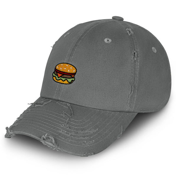 Hamburger Vintage Dad Hat Frayed Embroidered Cap Fast Food