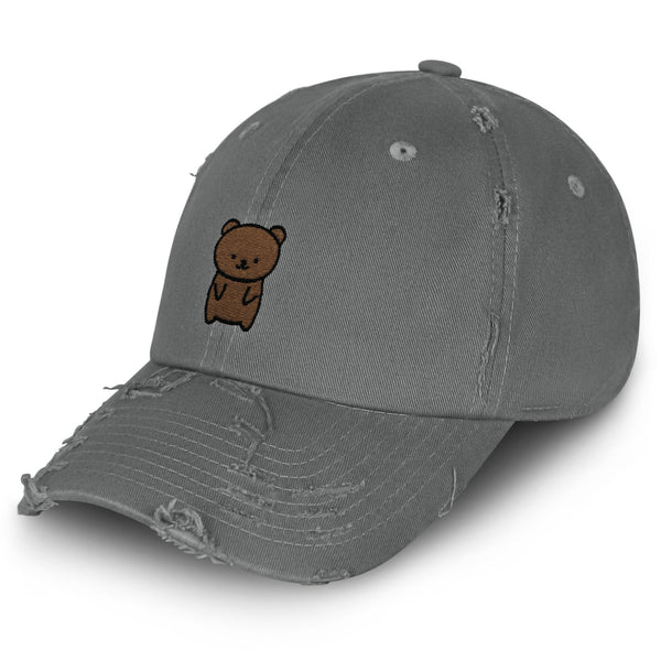 Bear Vintage Dad Hat Frayed Embroidered Cap Teddy Bear Brown